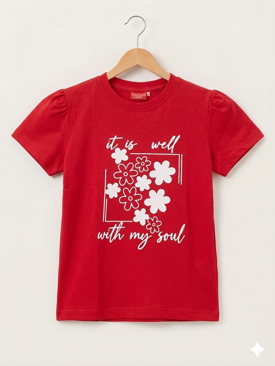 Star  Print red T- Shirt- Girls