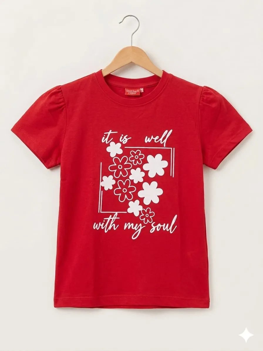 Star  Print red T- Shirt- Girls(R-63)