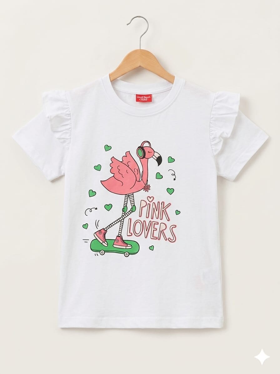 Pink lovers  Print White T- Shirt- Girls