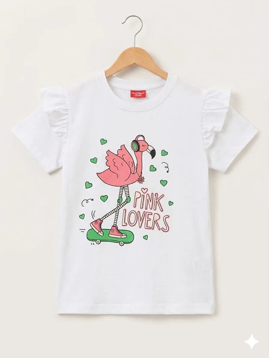 Pink lovers  Print White T- Shirt- Girls