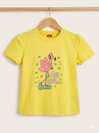 Pink lovers  Print Yellow T- Shirt- Girls