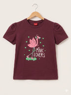 Pink lovers  Print Brown T- Shirt- Girls