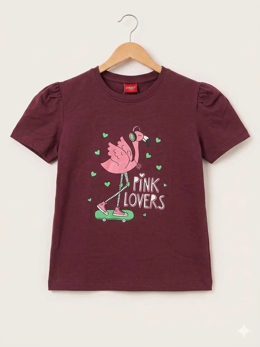 Pink lovers  Print Brown T- Shirt- Girls(R-40N)