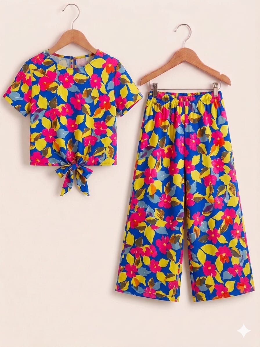 Multiple color Flowers Blue Half Sleeveless Skate Fish-Girls