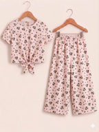 Brown Flowers Print Baby Pink Half Sleeveless Skate Fish-Girls