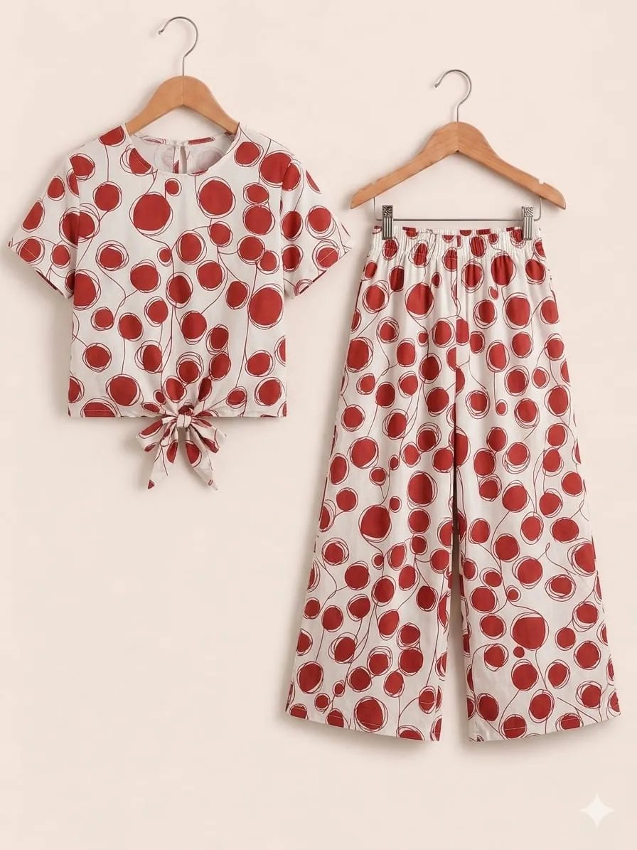 Red Circle Print White Skate Fish- Girls