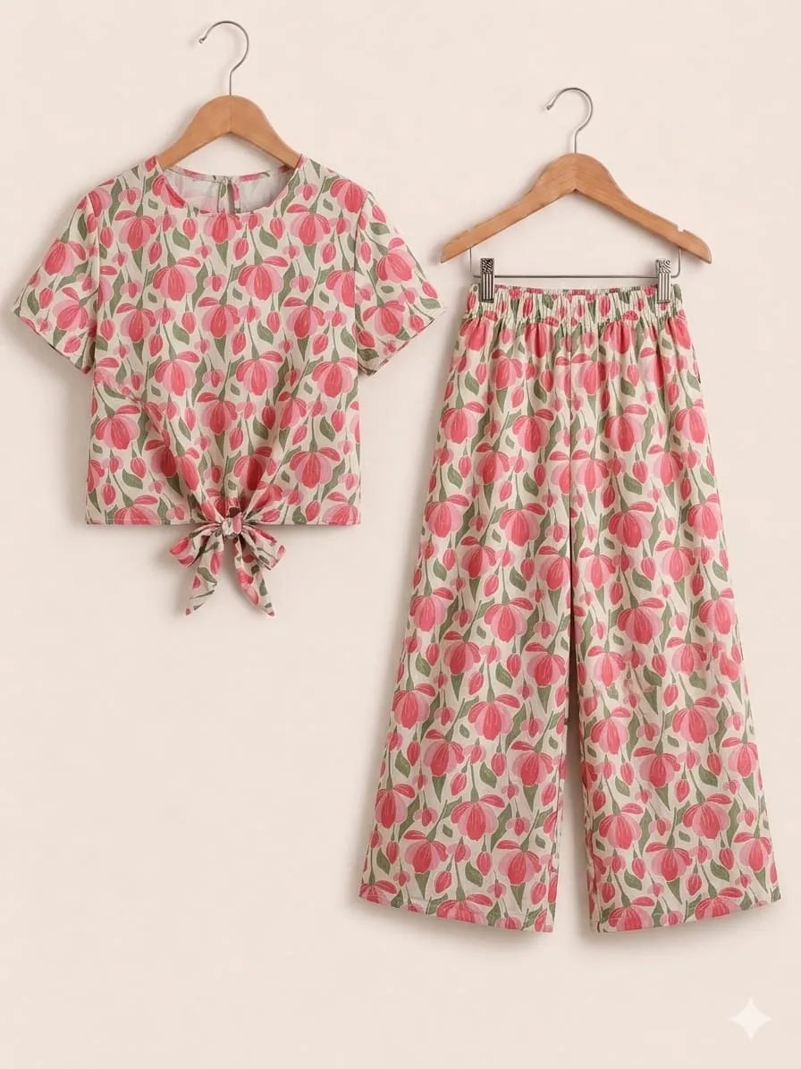 Red Flowers Print White Skate Fish- Girls
