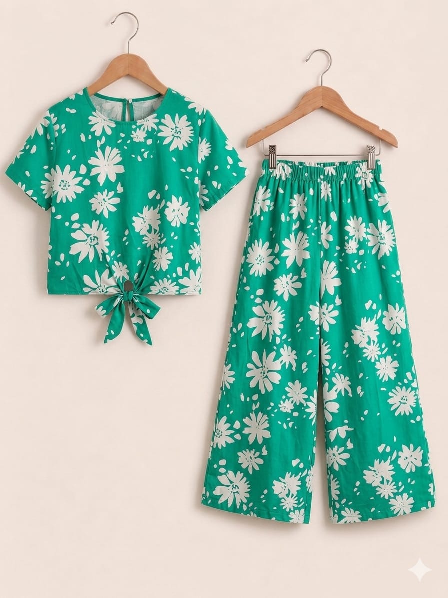 White Flowers Print C-Green Skate Fish- Girls