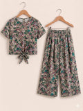 Green & Grey Flowers Print Grey  Skate Fish- Girls