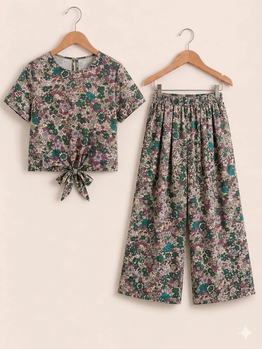 Green & Grey Flowers Print Grey  Skate Fish- Girls