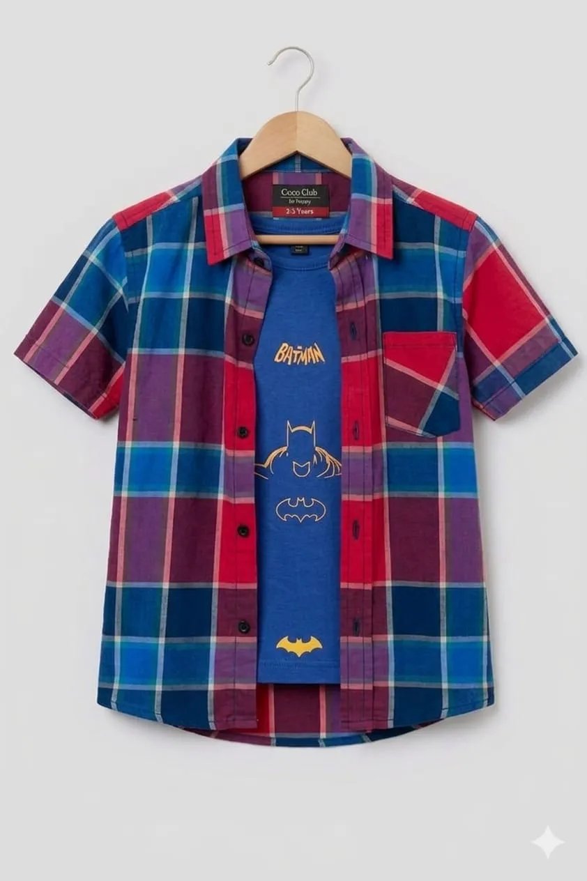 Batman Print Blue inner Double Shirt Boys