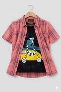 Car Print Pink Double Shirt Boys