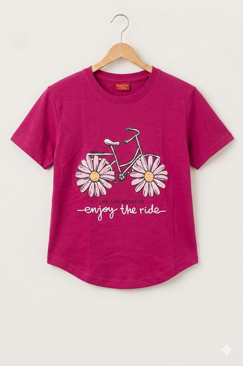 bicycle Dark Pink T-Shirt- Girls
