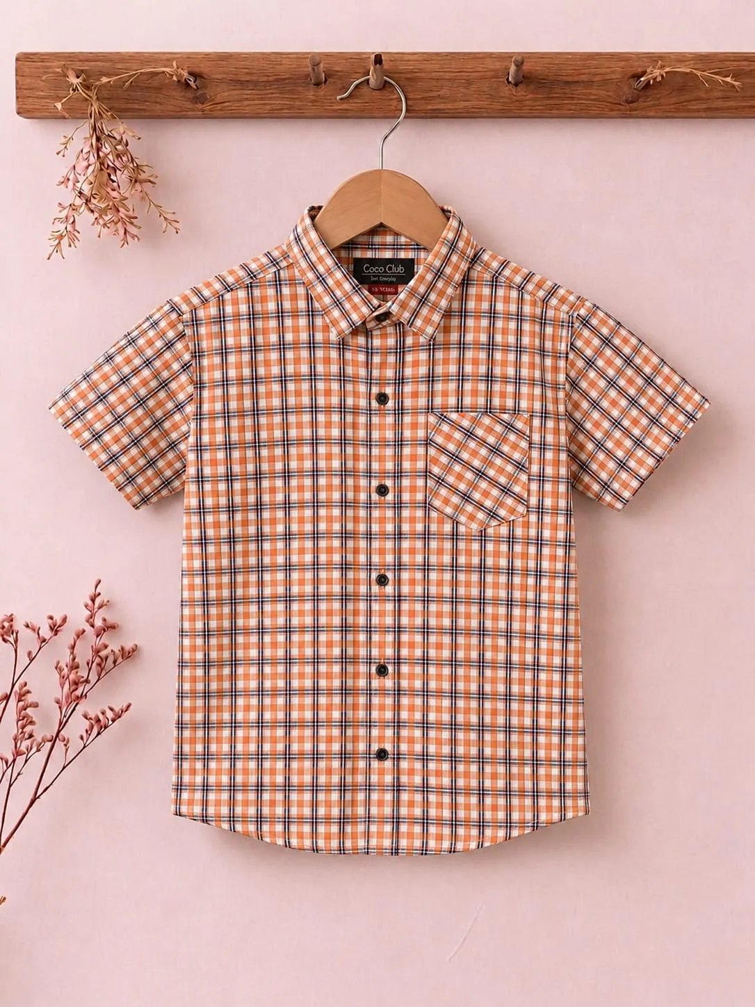 Orange &  Lines Print Half Sleevless Casual Shirt- Boys
