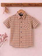 Orange &  Lines Print Half Sleevless Casual Shirt- Boys