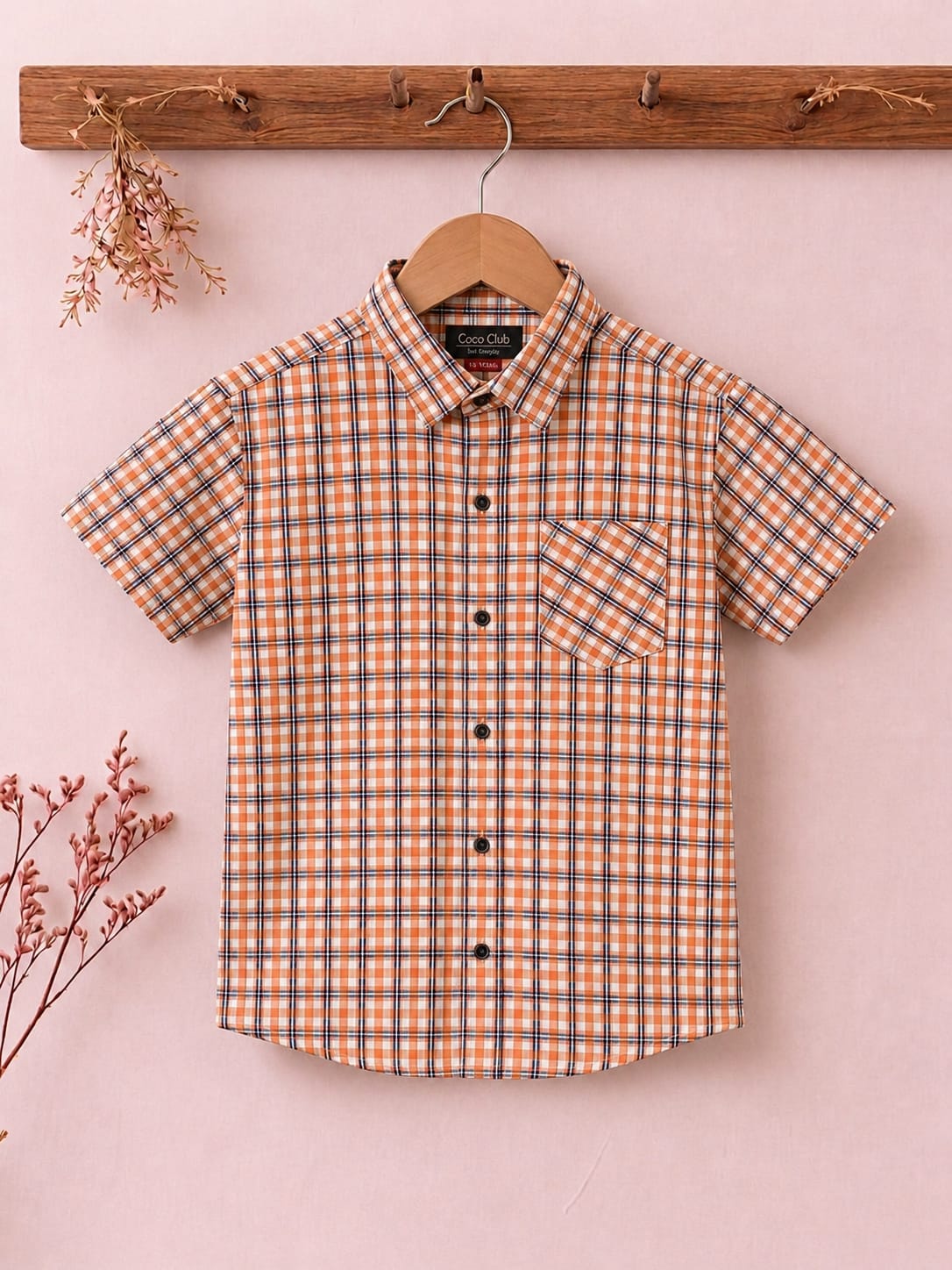 Orange &  Lines Print Half Sleevless Casual Shirt- Boys