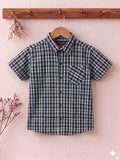 Black & grey Lines Print Half Sleevless Casual Shirt- Boys