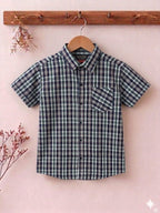 Black & grey Lines Print Half Sleevless Casual Shirt- Boys