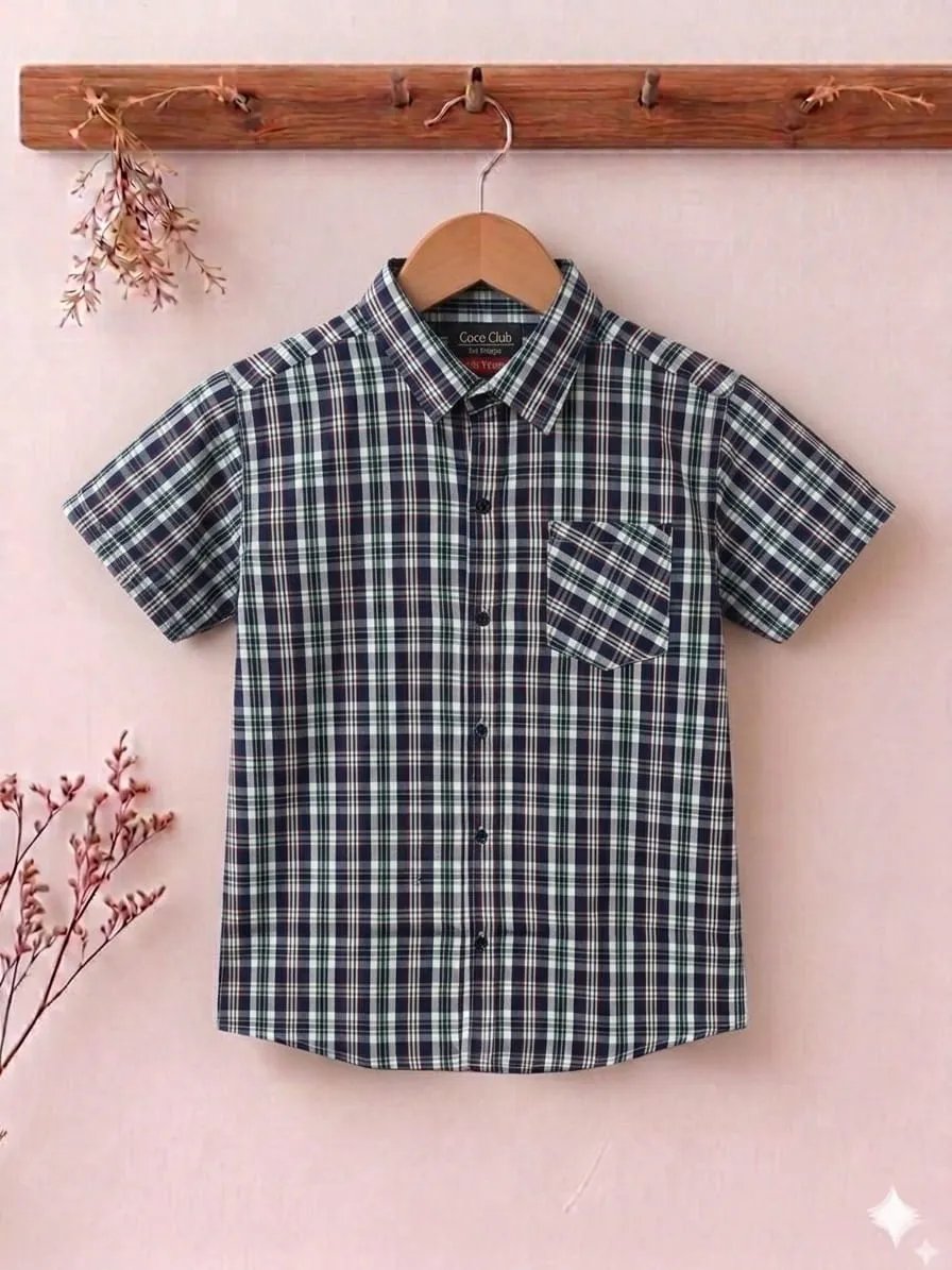 Black & grey Lines Print Half Sleevless Casual Shirt- Boys
