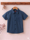 White Lines Print Half Sleevless Casual Shirt- Boys
