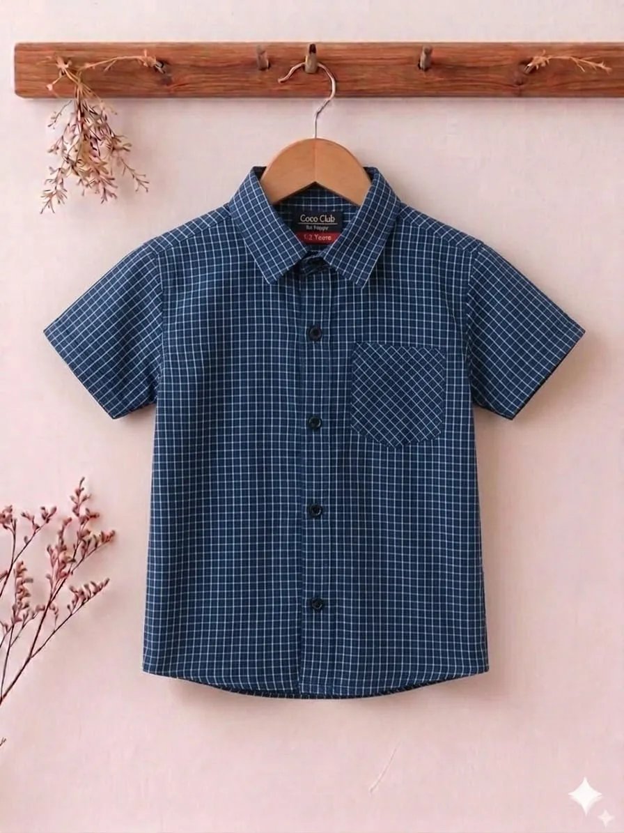 White Lines Print Half Sleevless Casual Shirt- Boys