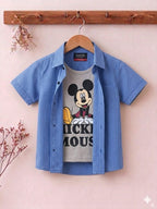 Mickey Mouse Print Double Casual Shirt- Boys
