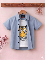 Simba Print Blue Lines Double Casual Shirt- Boys