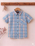 Blue Lines Print Half Sleevless Casual Shirt- Boys