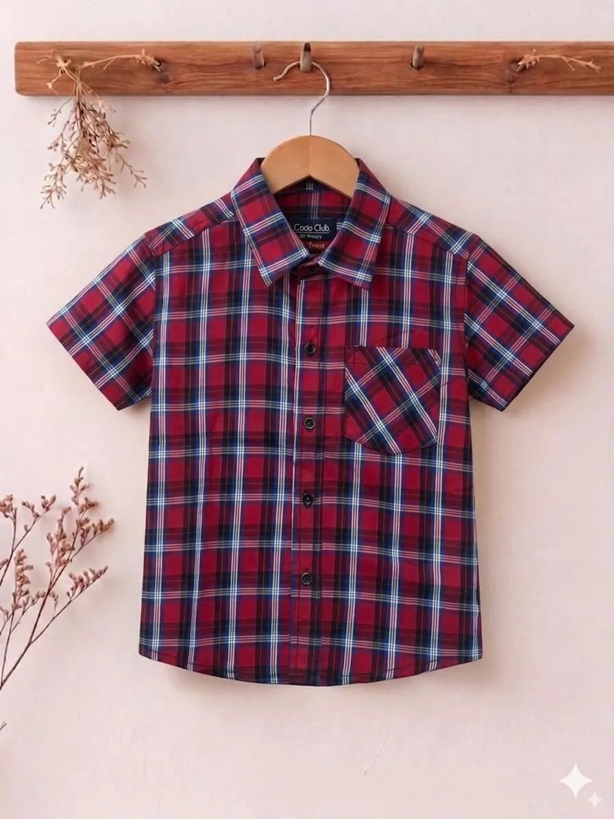 Red & Grey Lines Print Half Sleeves Casual Shirt - Boys (9N)