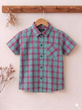 Red & C green Lines Print Half Sleevless Casual Shirt- Boys