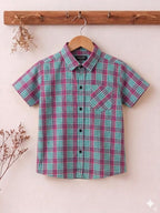 Red & C green Lines Print Half Sleevless Casual Shirt- Boys