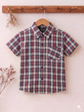 Red Lines Print Half Sleevless Casual Shirt- Boys