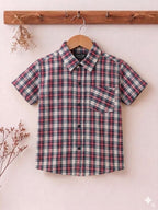 Red Lines Print Half Sleevless Casual Shirt- Boys