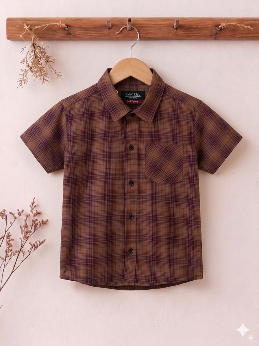 Brown  Lines Print Half Sleevless Casual Shirt- Boys