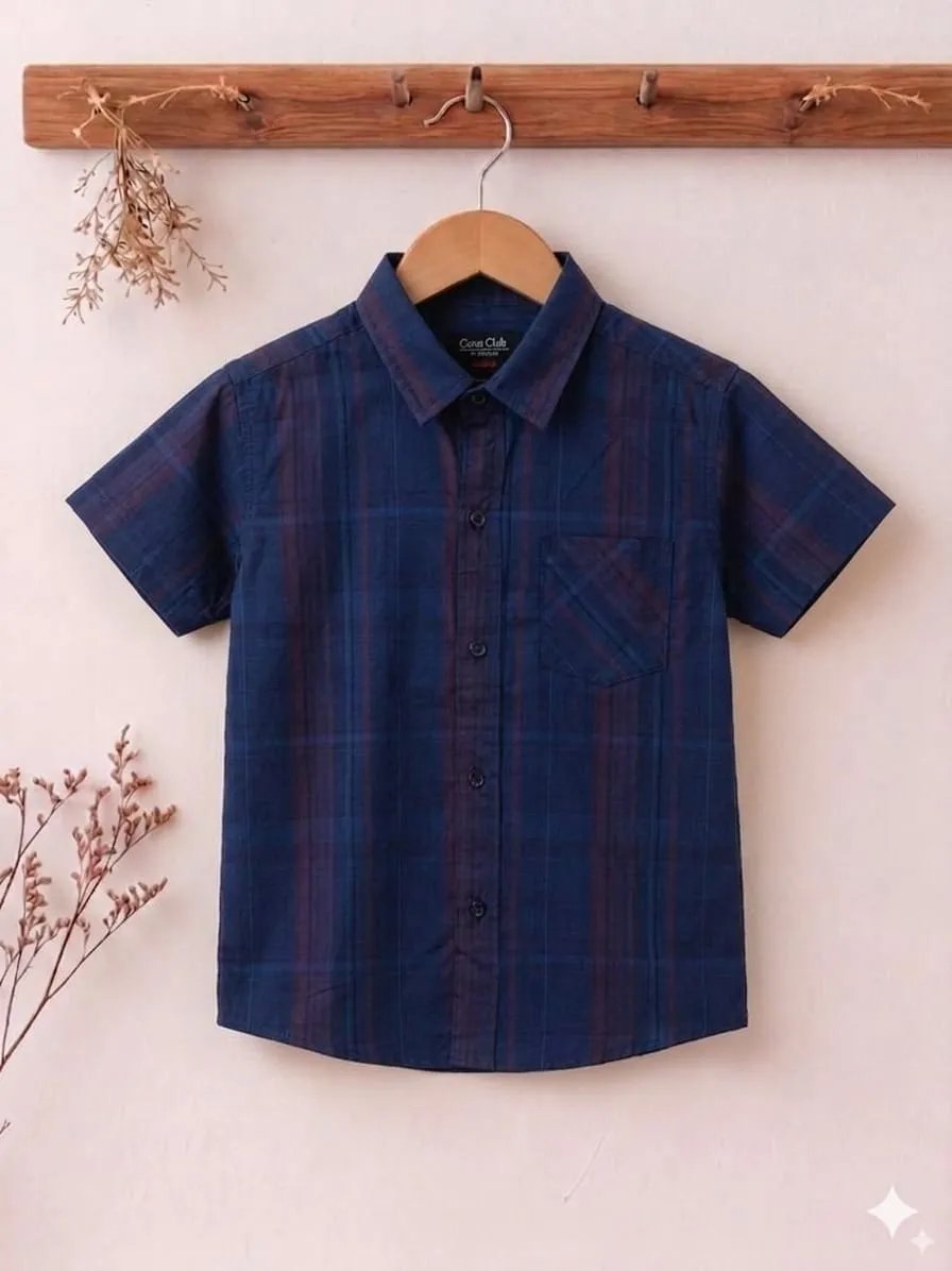 Blue Lines Print Half Sleevless Casual Shirt- Boys