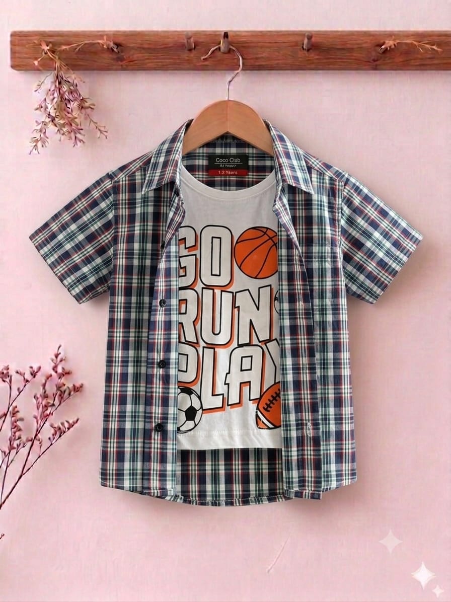 Go run Play White Inner Double Casual Shirt- Boys
