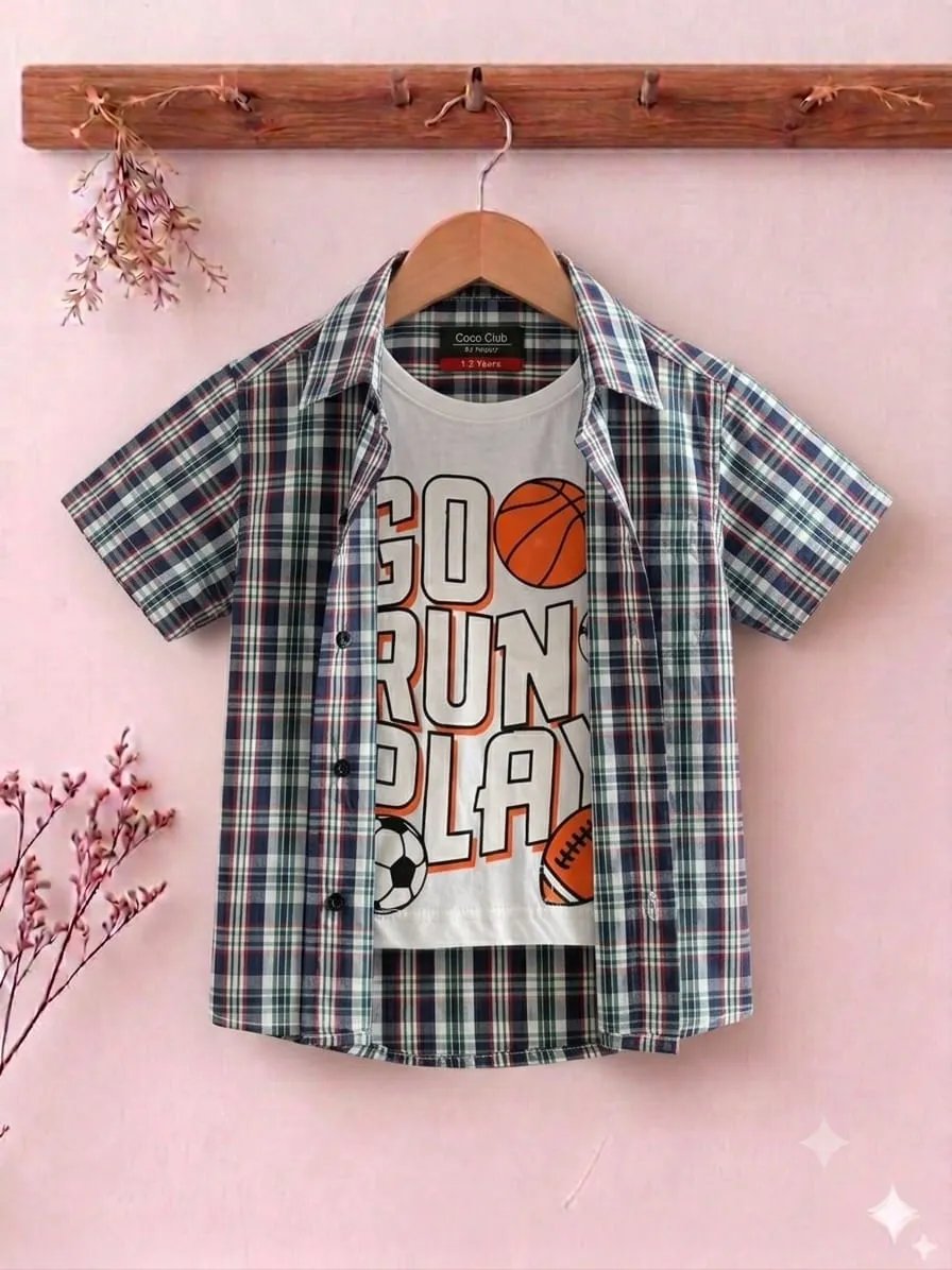 Go run Play White Inner Double Casual Shirt- Boys (9N)