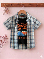 Big War Print Black Inner Double Casual Shirt- Boys