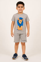 Lion Print Oatmeal Nicker Suit-Boys