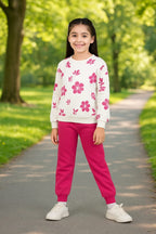 Pink blossom white track suit- Girls