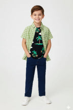 Multiple tree Green Check D/Shirt-Boys