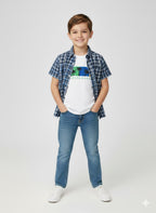 California Navy Check Double Casual Shirt Boys