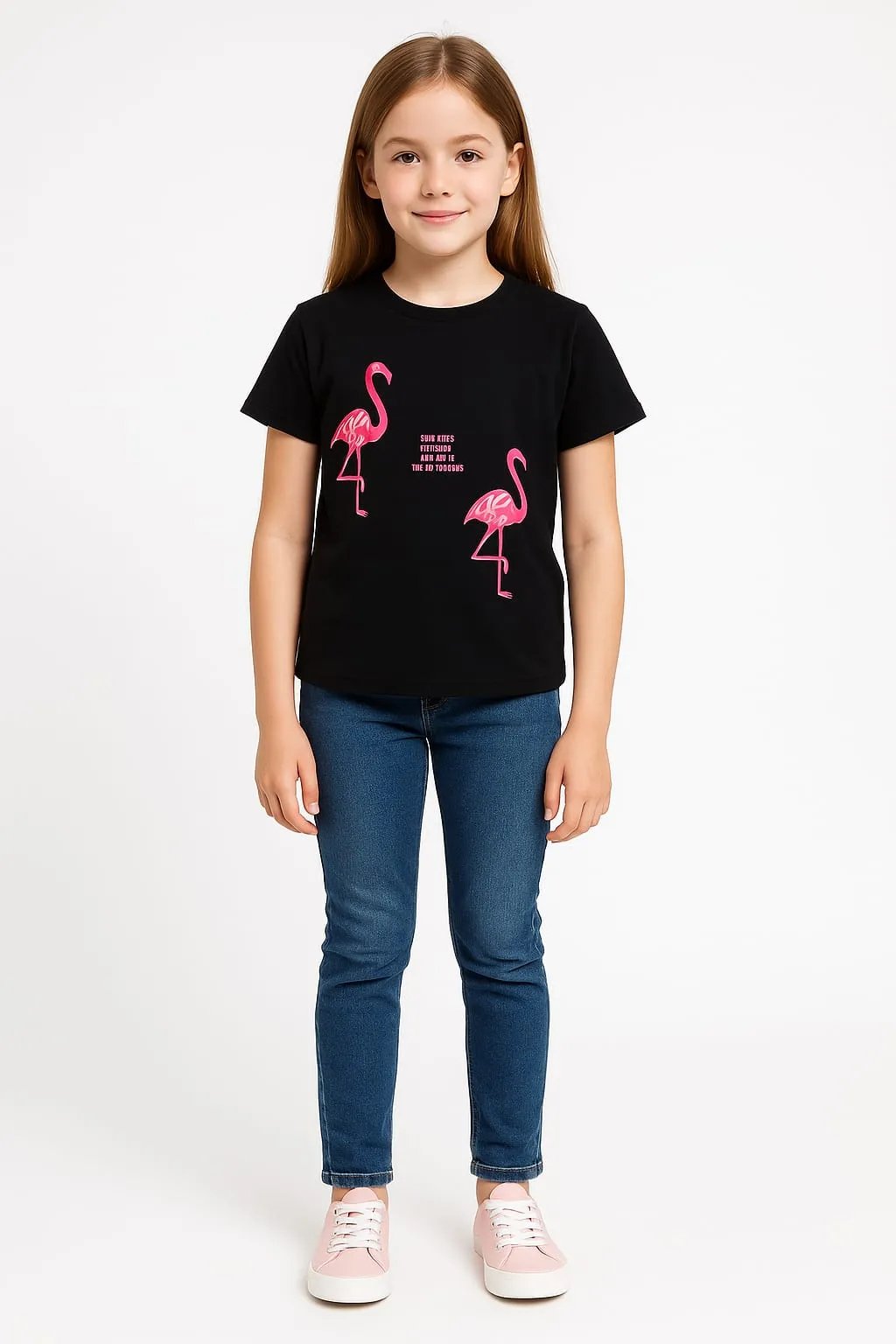 Flamingo Black T-Shirt Girls (126N, 26N)