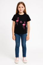 Flamingo Black T-Shirt Girls