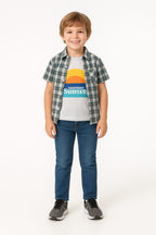 Sunset Brown White Check Double Shirt Boys