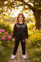 Love embroidery black track suit- Girls (R-18)