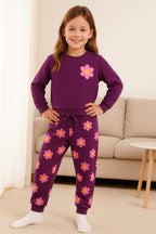 Sun flower dark purple track suit -Girls(R-3)