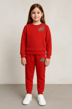 Floral embroidery red track suit-Girls (R-10)