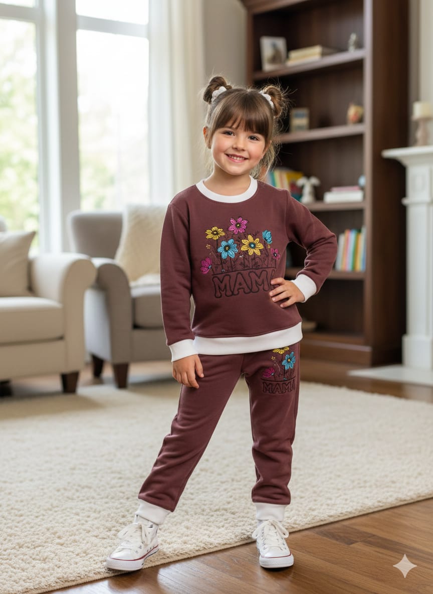 spring blossom  mahroon embroidery track suit- Girls