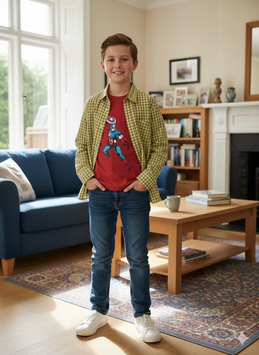 Marvel print green Double casual Shirt Boys